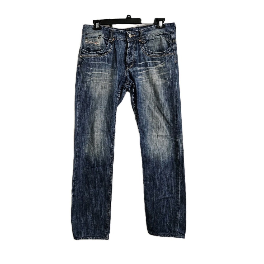 Diesel Jeans Mens 36 Blue Industry Denim Straight Leg Whiskered Wash Distressed